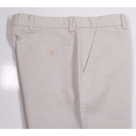 Via Veneto Beige Twill Cotton Flat Front Chino Pants 32x32 - Picture 2 of 7